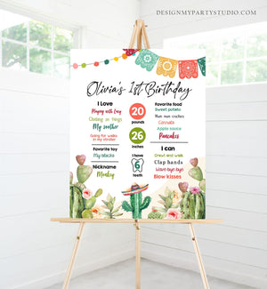 Editable Cactus Fiesta Birthday Milestones Sign First Birthday Poster1st Birthday Mexican Floral Download Corjl Template Printable 0404