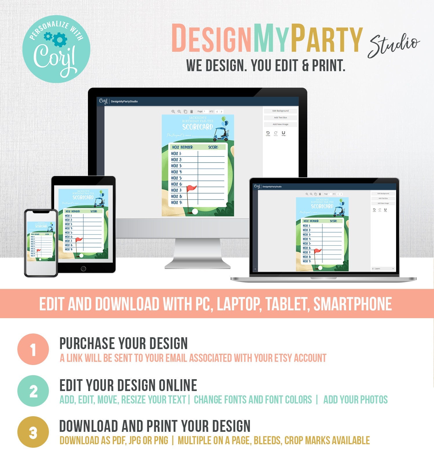 Editable Golf Score Card Birthday Par-tee Game Golfing Boy Golf Baby Shower Activity Cards Digital Download Template Printable 0405