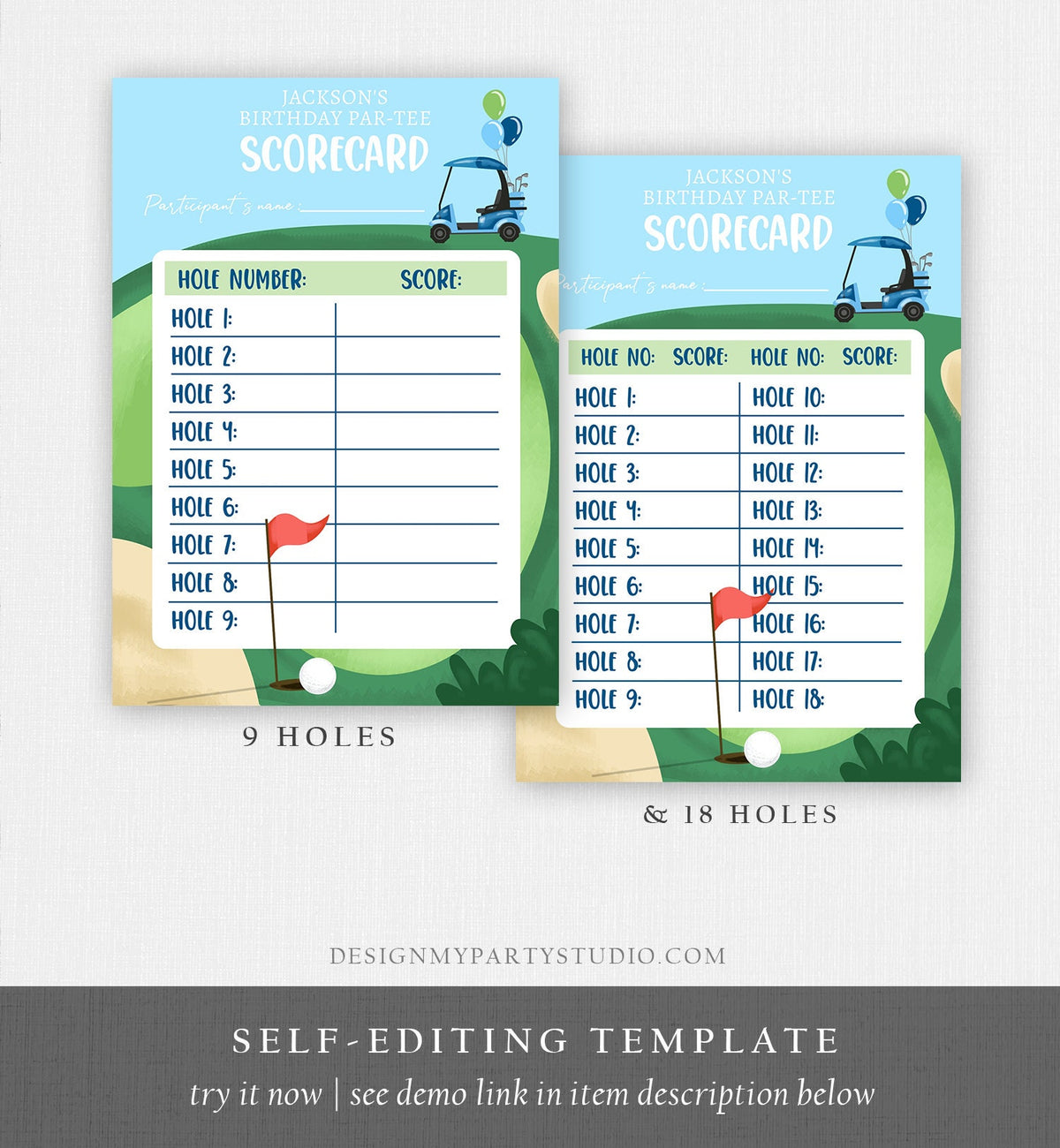 Editable Golf Score Card Birthday Par-tee Game Golfing Boy Golf Baby Shower Activity Cards Digital Download Template Printable 0405