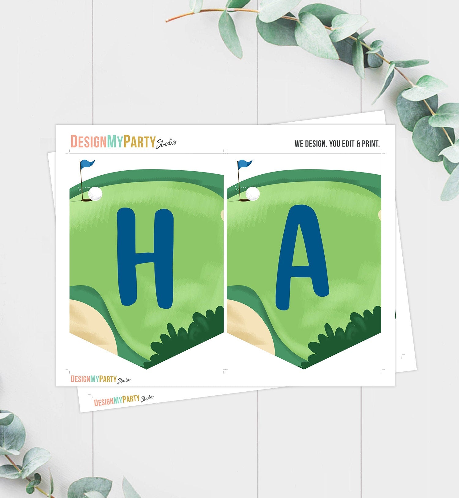 Golf Happy Birthday Banner Hole in One Banner Birthday Boy Blue Golfing Decorations Par-tee Instant Digital Download Printable 0405
