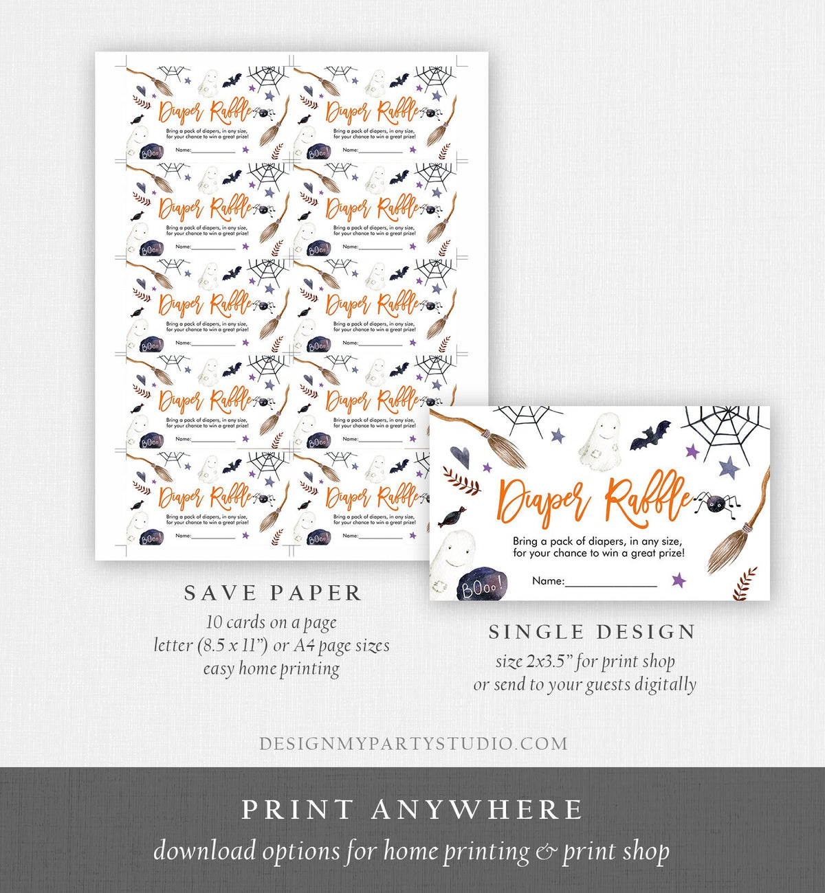 Editable Halloween Diaper Raffle Ticket Peek a Boo Halloween Baby Shower Registry Card Diaper Game Digital Download Template Printable 0199