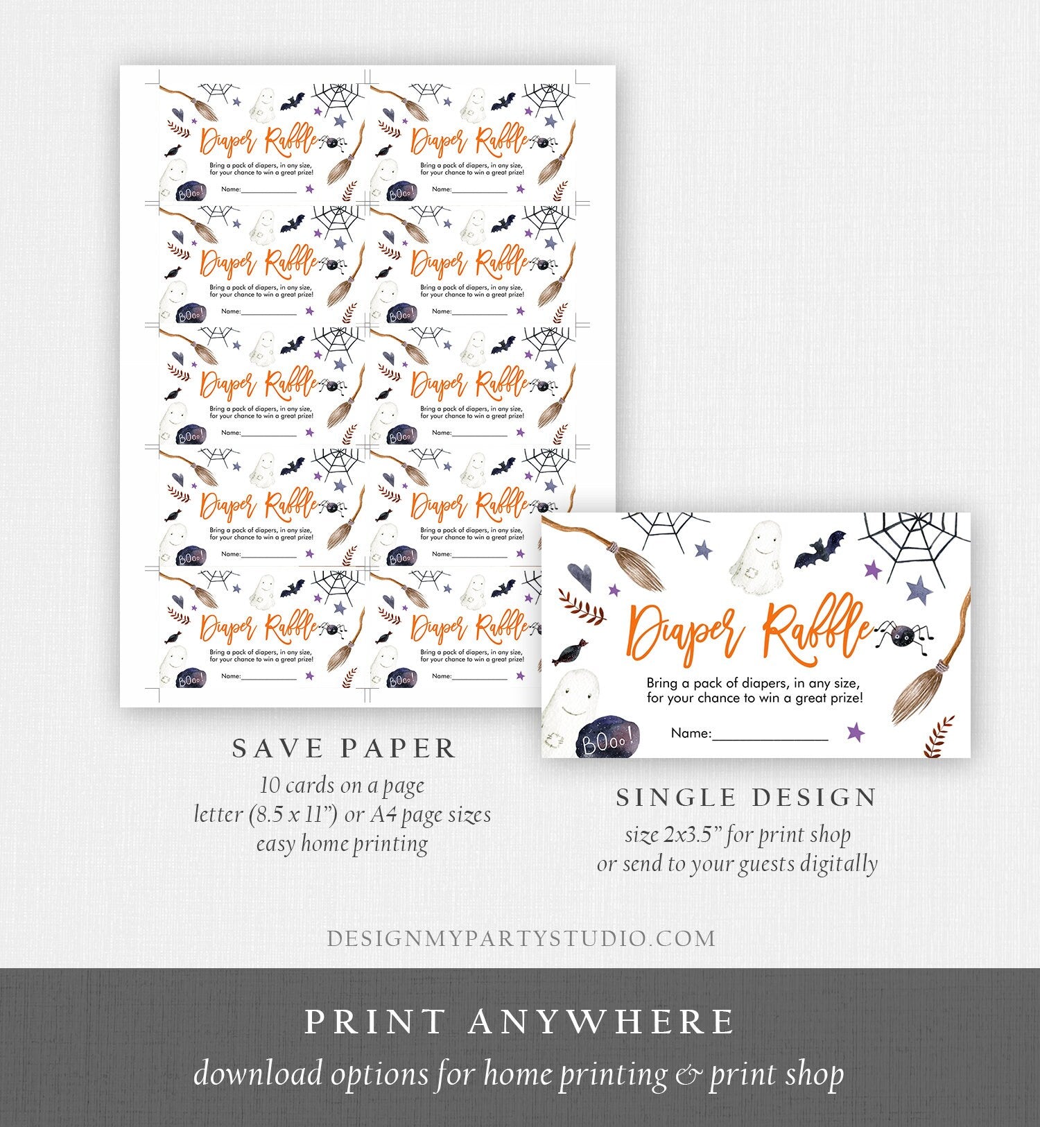 Editable Halloween Diaper Raffle Ticket Peek a Boo Halloween Baby Shower Registry Card Diaper Game Digital Download Template Printable 0199