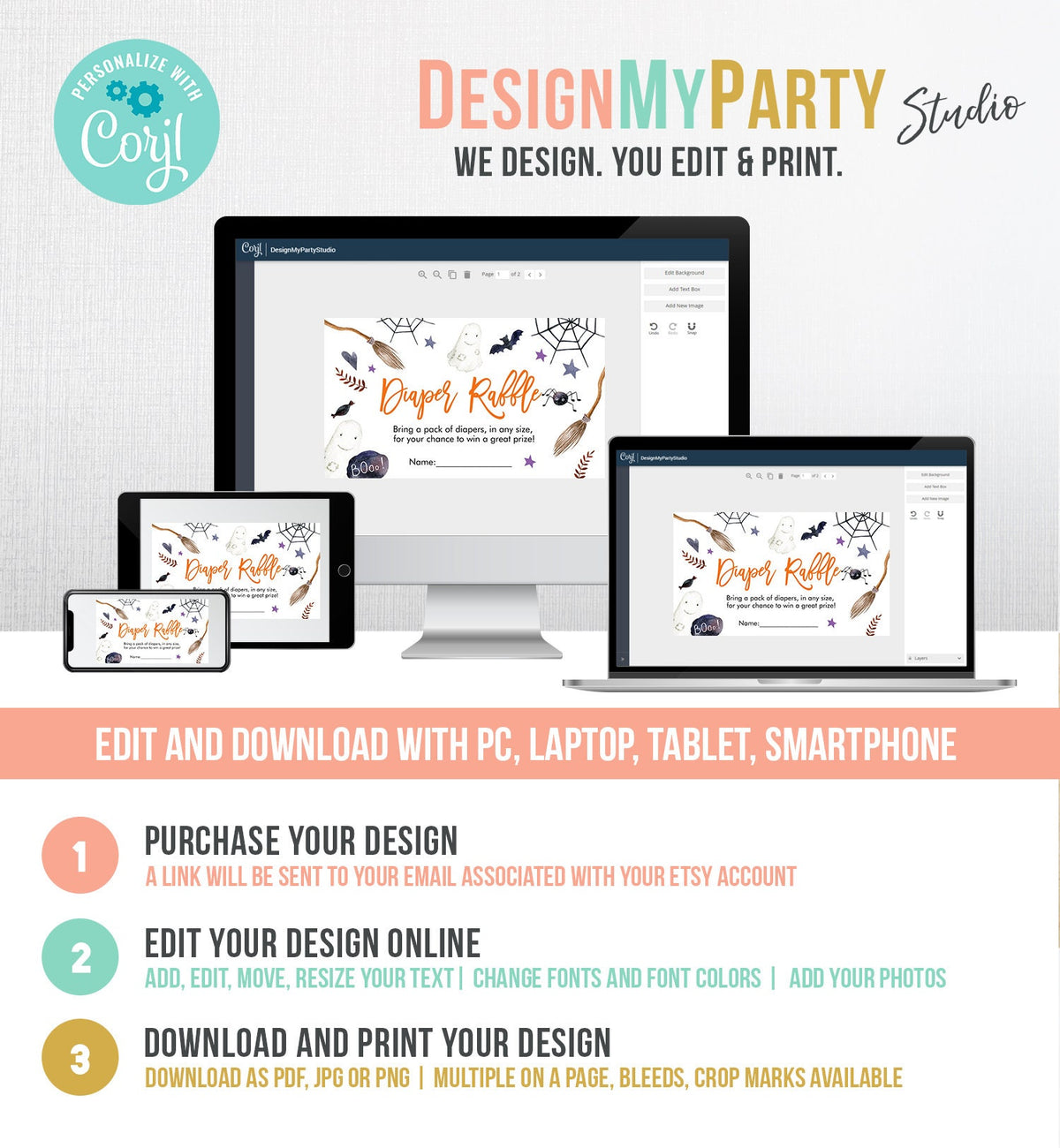 Editable Halloween Diaper Raffle Ticket Peek a Boo Halloween Baby Shower Registry Card Diaper Game Digital Download Template Printable 0199