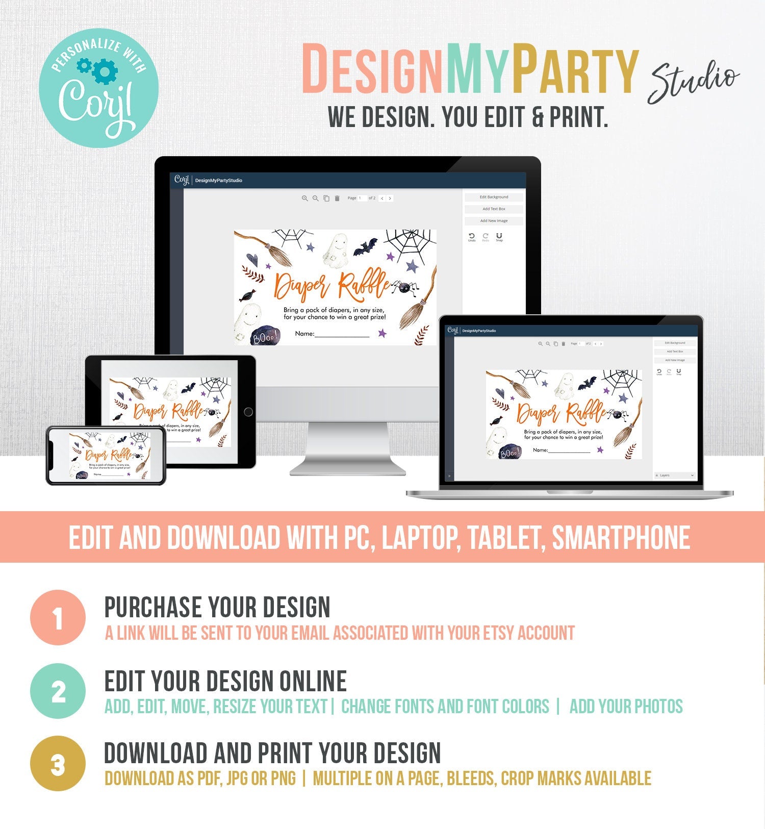 Editable Halloween Diaper Raffle Ticket Peek a Boo Halloween Baby Shower Registry Card Diaper Game Digital Download Template Printable 0199