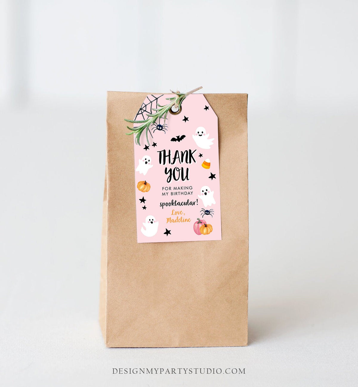 Editable Halloween Birthday Thank You Favor Tags Costume Party Girl Pink Spooktacular Ghost Party Download Printable Template Corjl 0418