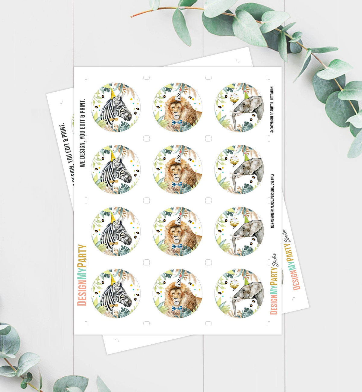 Party Animals Cupcake Toppers Favor Tags Birthday Party Decoration Safari Animals Zoo Birthday Wild One download Digital PRINTABLE 0417