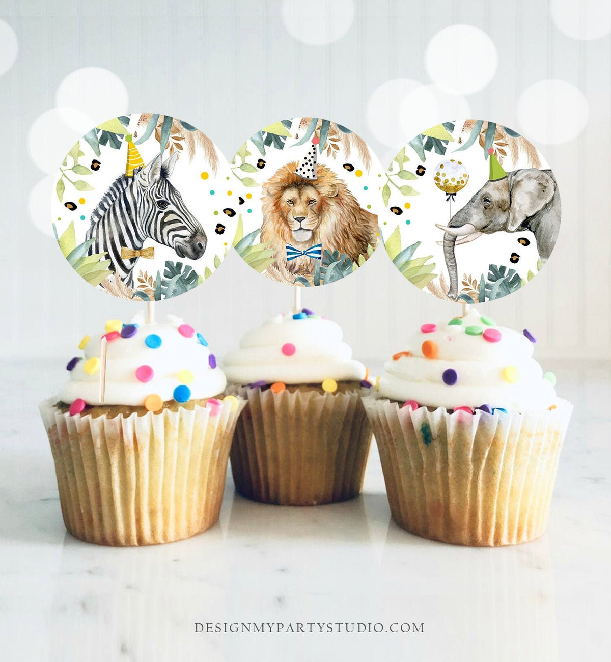 Party Animals Cupcake Toppers Favor Tags Birthday Party Decoration Safari Animals Zoo Birthday Wild One download Digital PRINTABLE 0417
