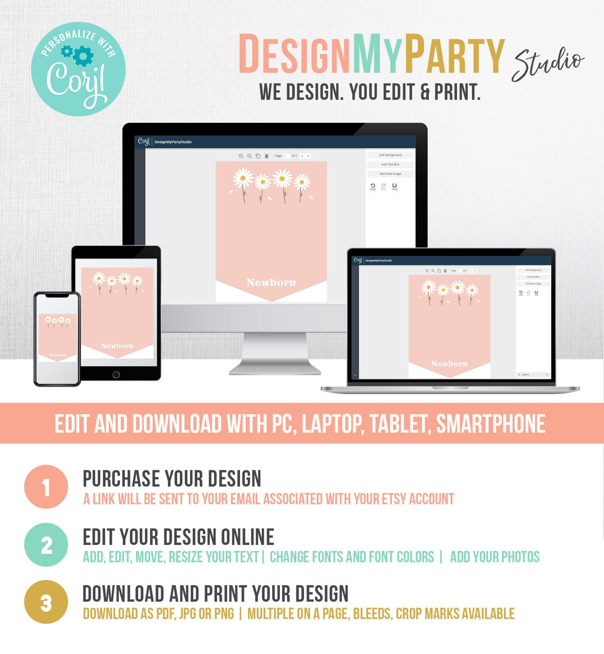 Editable Daisy First Birthday Banner Daisy Monthly Photo Banner Pink Girl Miss Onederful Floral Boho ONE 1st Digital Template Printable 0410