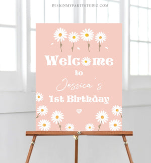 Editable Daisy Birthday Welcome Sign Floral Boho Birthday Welcome Sign Daisies Wildflower Birthday Girl Pink Template Corjl PRINTABLE 0410