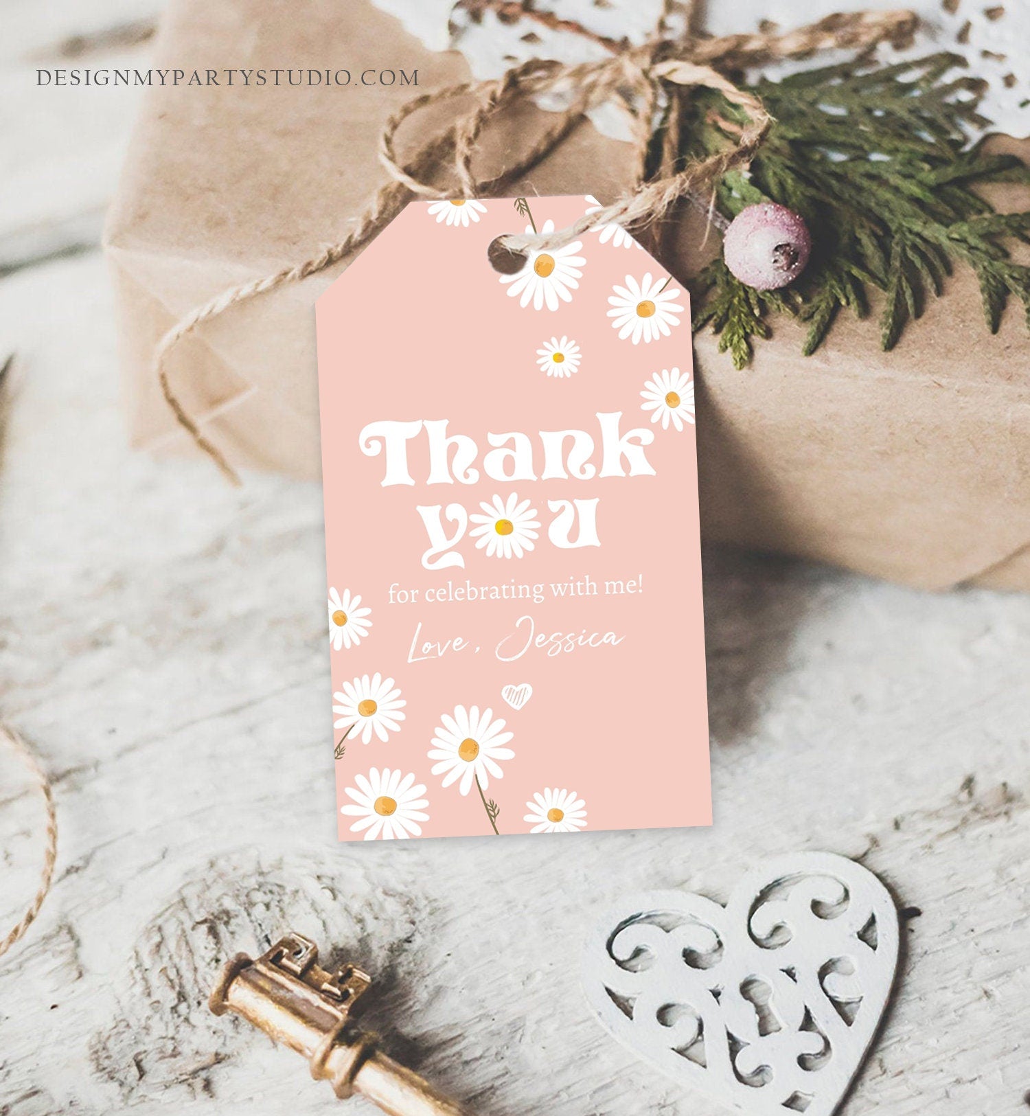 Editable Daisy Birthday Favor Tag Daisy Thank You Gift Tag Daisy Party Girl Floral Boho Girl Download Digital Template Printable 0410