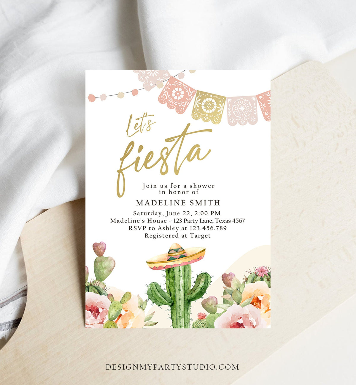 Editable Fiesta Bridal Shower Invitation Couples Shower Mexican Cactus Succulent Boho Desert Floral Printable Invitation Template Corjl 0419