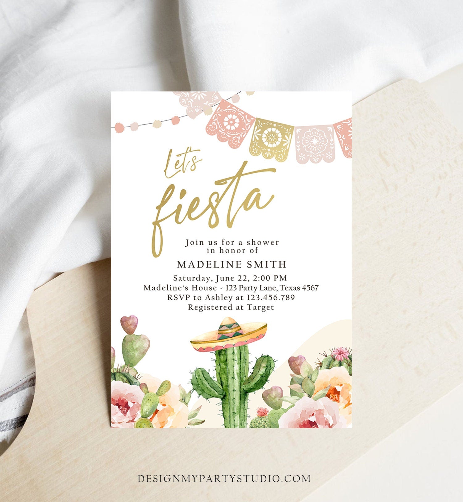 Editable Fiesta Bridal Shower Invitation Couples Shower Mexican Cactus Succulent Boho Desert Floral Printable Invitation Template Corjl 0419