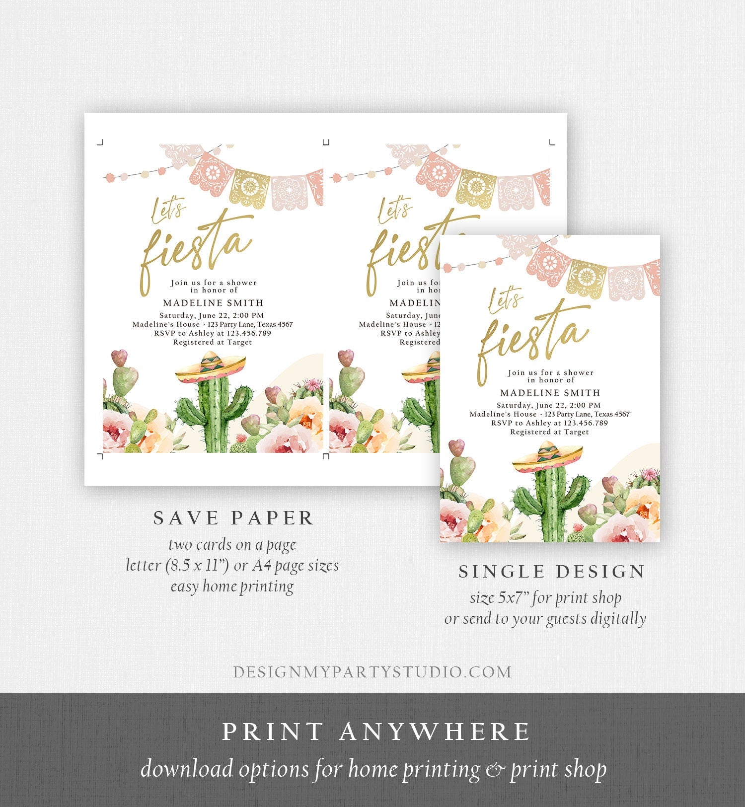 bridal shower invitations succulents Editable Fiesta Bridal Shower Invitation Couples Shower Mexican Cactus