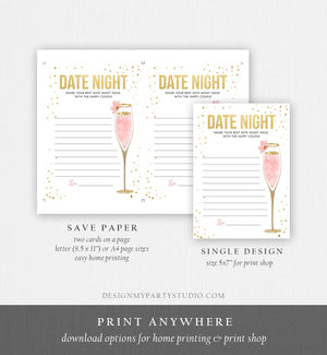 Editable Date Night Ideas Bridal Shower Game Idea Card Advice Game Insert Date Jar Brunch and Bubbly Pink Gold Champagne Corjl Template 0150