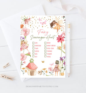 Editable Scavenger Hunt Checklist Game Party Fairy Birthday Activity Whimsical Enchanted Forest Tea Garden Girl Download Corjl Template 0406