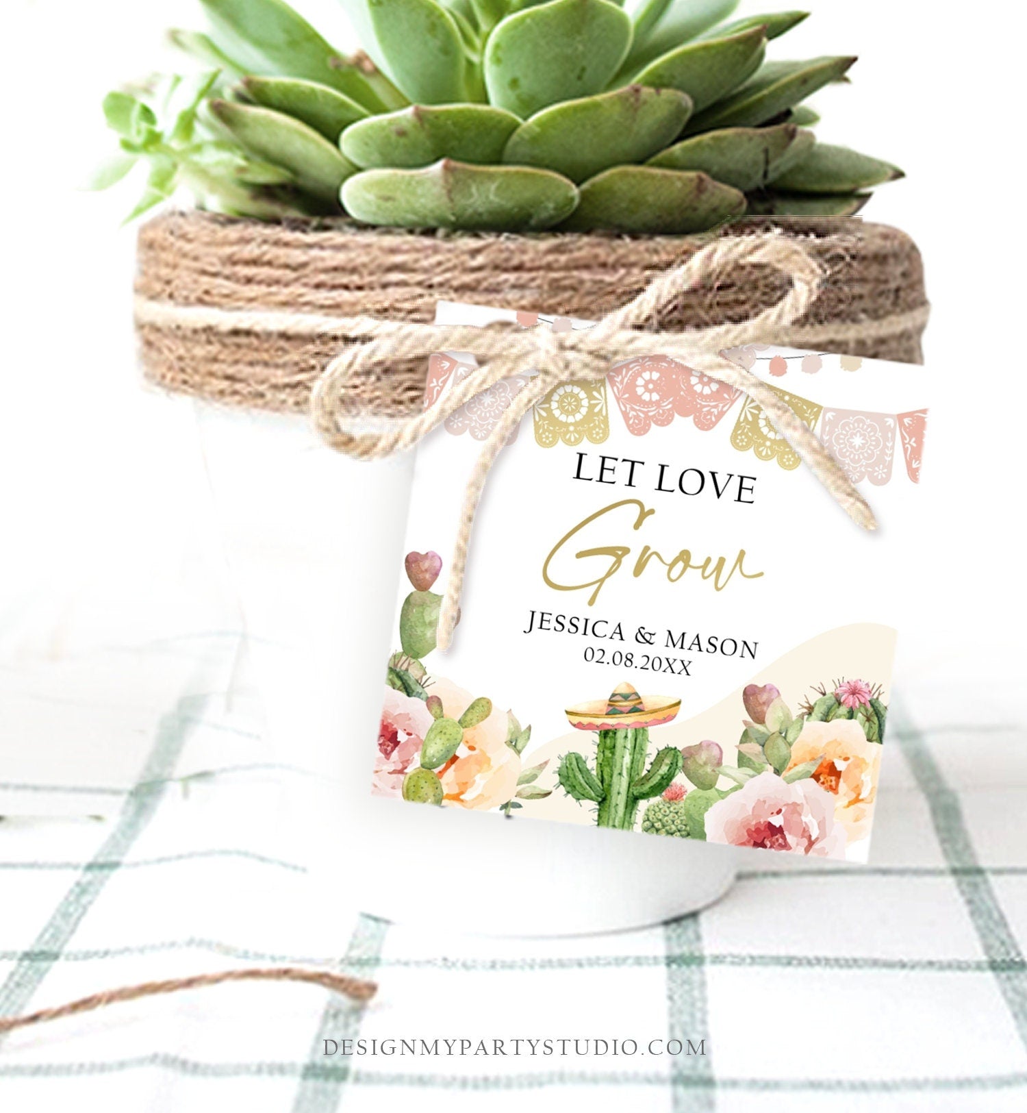 Editable Let Love Grow Tags Fiesta Cactus Favor Tags Boho Bridal Shower Wedding Succulent Taco Bout Love Digital Template Printable 0419