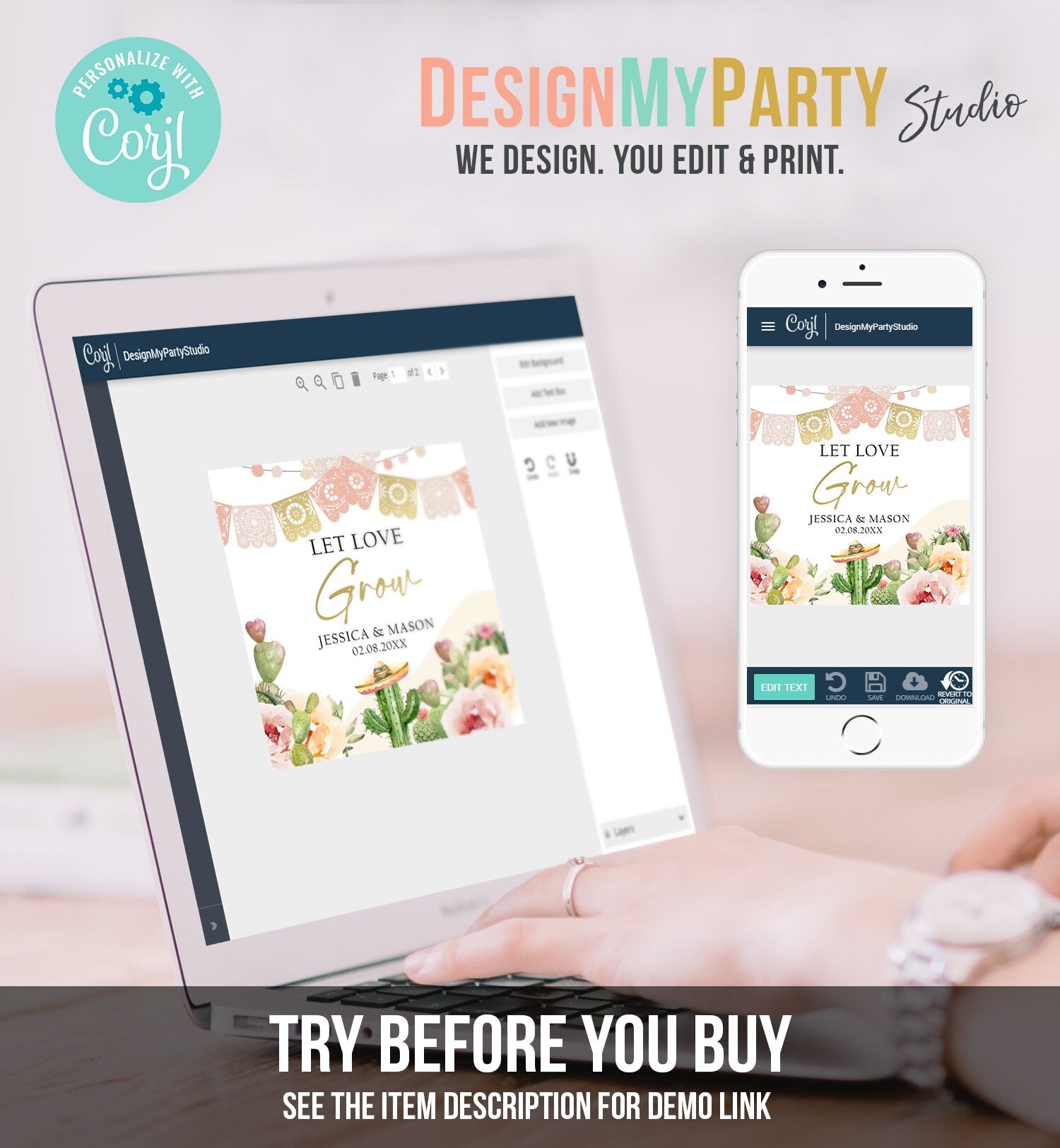 Editable Let Love Grow Tags Fiesta Cactus Favor Tags Boho Bridal Shower Wedding Succulent Taco Bout Love Digital Template Printable 0419