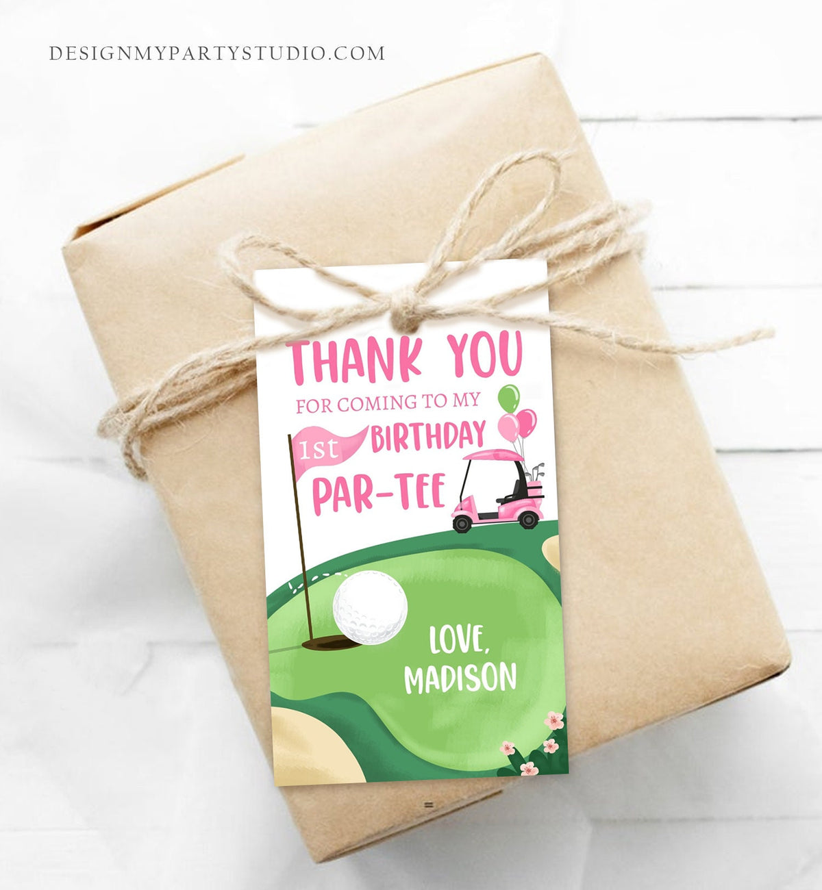 Editable Girl Golf Favor Tags Golf Thank You Par-tee Tags Golfing Birthday Hole in One 1st Birthday Gift Tag Download Corjl Template 0405