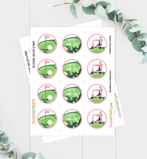Golf Cupcake Toppers Golf Birthday Girl Hole in One Birthday Par-tee Favor Tags First Birthday Golfing Pink Download Digital PRINTABLE 0405