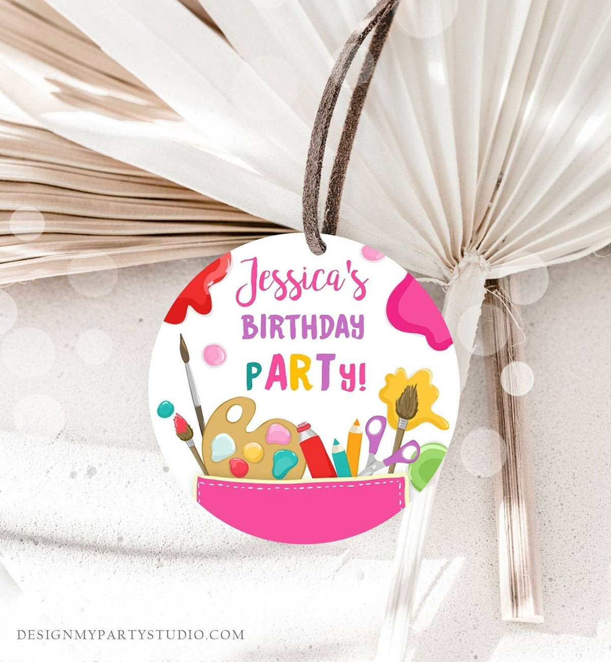 Editable Art Party Favor Tags Painting Party Thank You Tag Sticker Art Birthday Girl Craft Paint Party Brush Digital Template Printable 0319