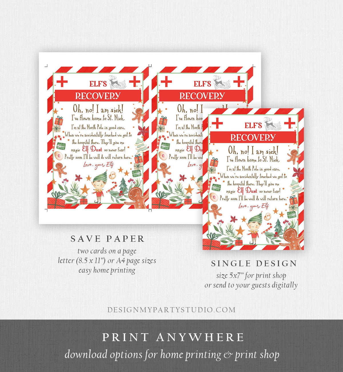 Editable Elf Recovery Letter If Touched and Lost Magic Elf Dust Elf Poem Girl I&#39;m Sick Christmas Elf Xmas Decor Printable Template 0358