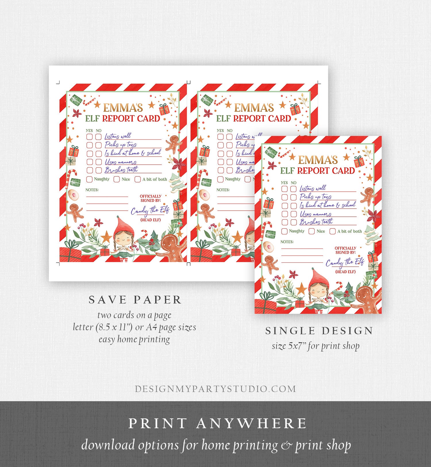 Editable Elf Report Card Personalized Girl Christmas Elf Letter From Your Elf Report Card Santa Claus Elf Decor Printable Template 0358