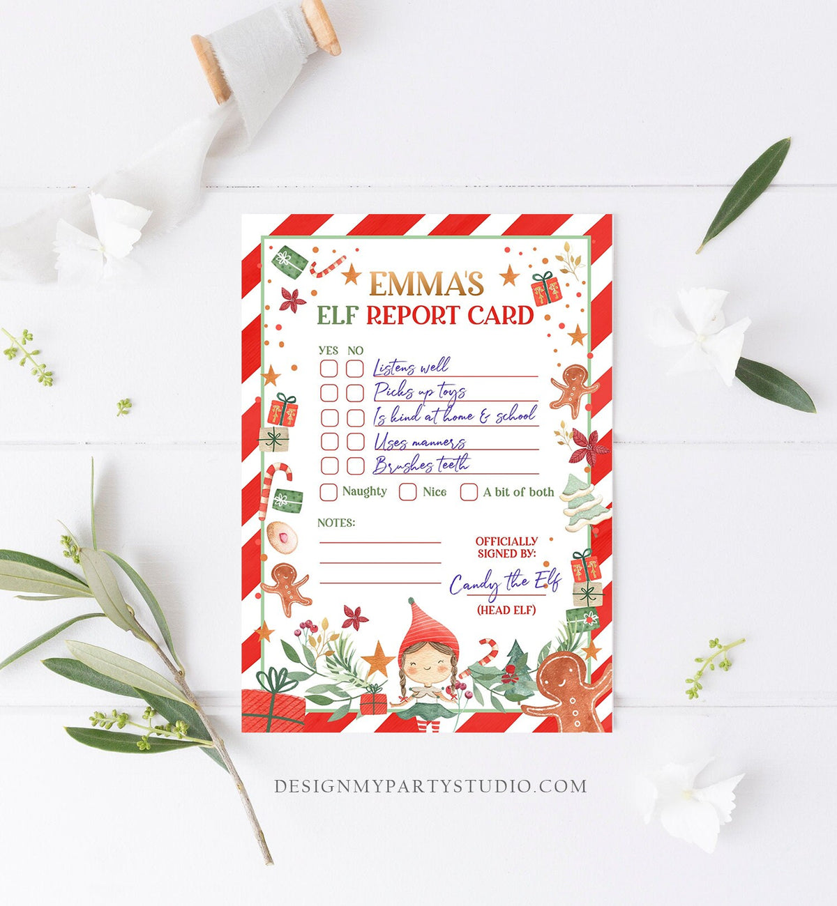 Editable Elf Report Card Personalized Girl Christmas Elf Letter From Your Elf Report Card Santa Claus Elf Decor Printable Template 0358