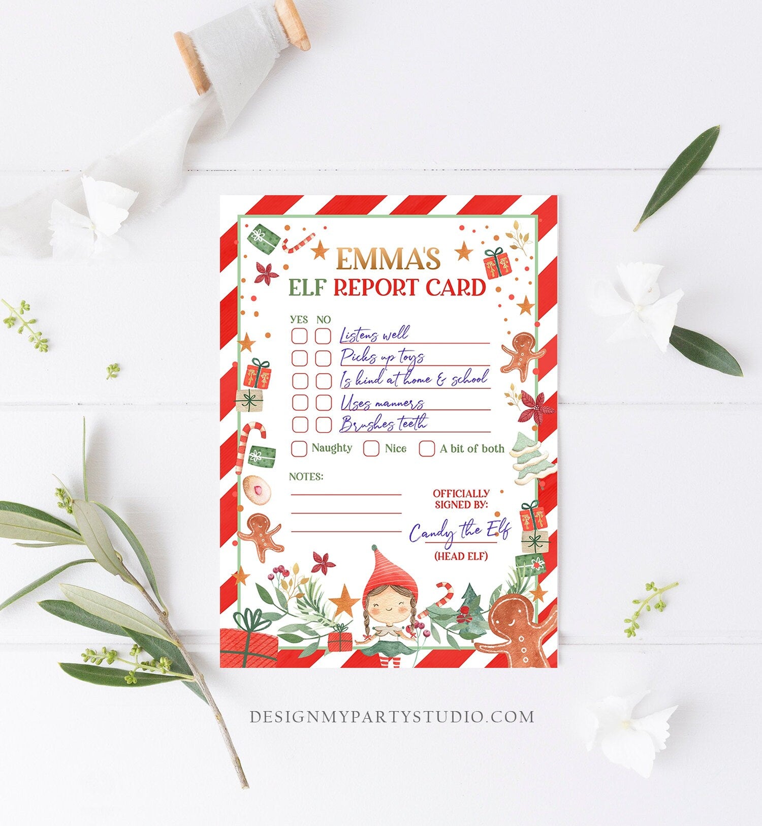 Editable Elf Report Card Personalized Girl Christmas Elf Letter From Your Elf Report Card Santa Claus Elf Decor Printable Template 0358