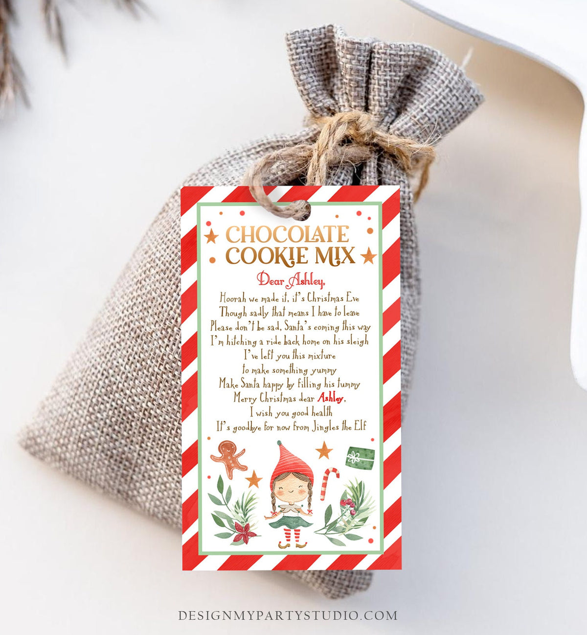 Editable Elf Cookie Mix Goodbye Favor Tag Christmas Chocolate Instructions Gift Tags From Your Elf Thank You Label Printable Template 0358