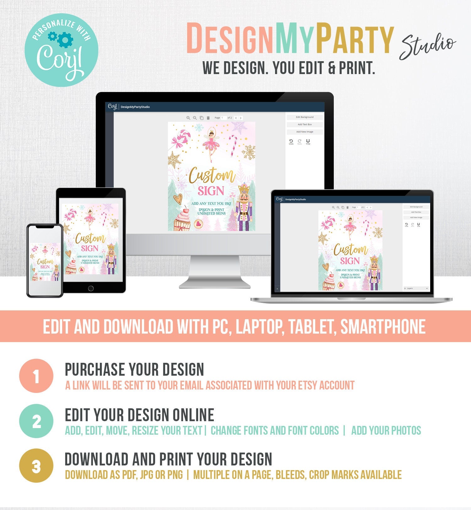 Editable Custom Sign Nutcracker Birthday Decor Land of Sweets Party Sign Sugar Plum Fairy Girl Pink Table Digital Template Printable 0352