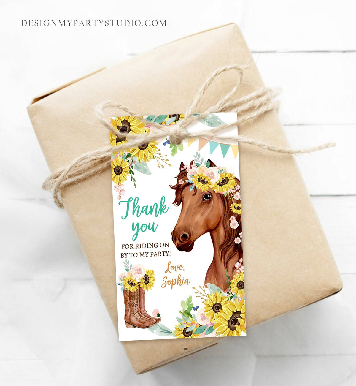 Editable Cowgirl Favor Tags Tags Horse Birthday Party Favor Thank you Tag Girl Horse Party Sunflowers Download Template Printable 0408