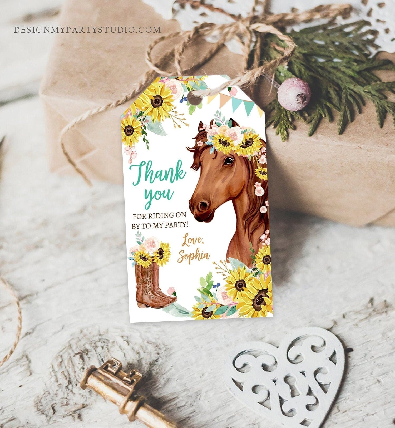 Editable Cowgirl Favor Tags Tags Horse Birthday Party Favor Thank you Tag Girl Horse Party Sunflowers Download Template Printable 0408