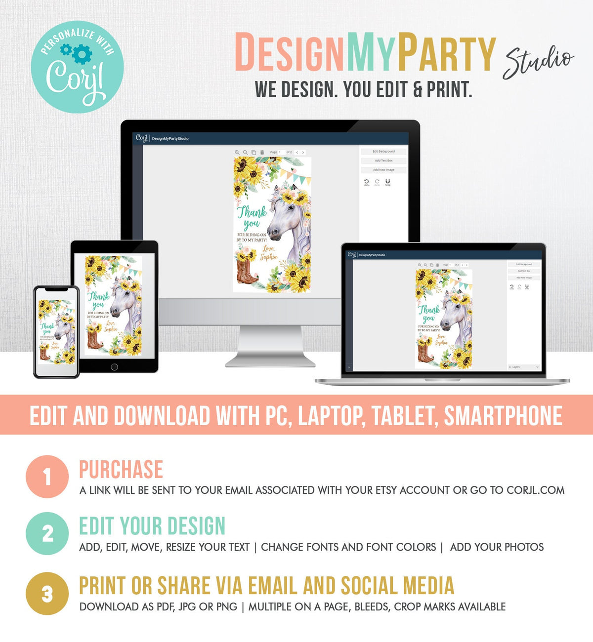 Editable Cowgirl Favor Tags Tags Horse Birthday Party Favor Thank You Girl Horse Party Sunflowers Digital Download Template Printable 0408