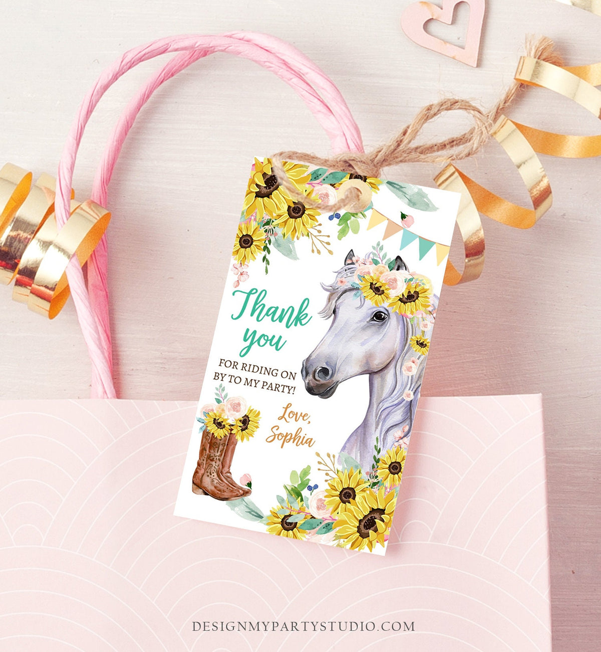Editable Cowgirl Favor Tags Tags Horse Birthday Party Favor Thank You Girl Horse Party Sunflowers Digital Download Template Printable 0408