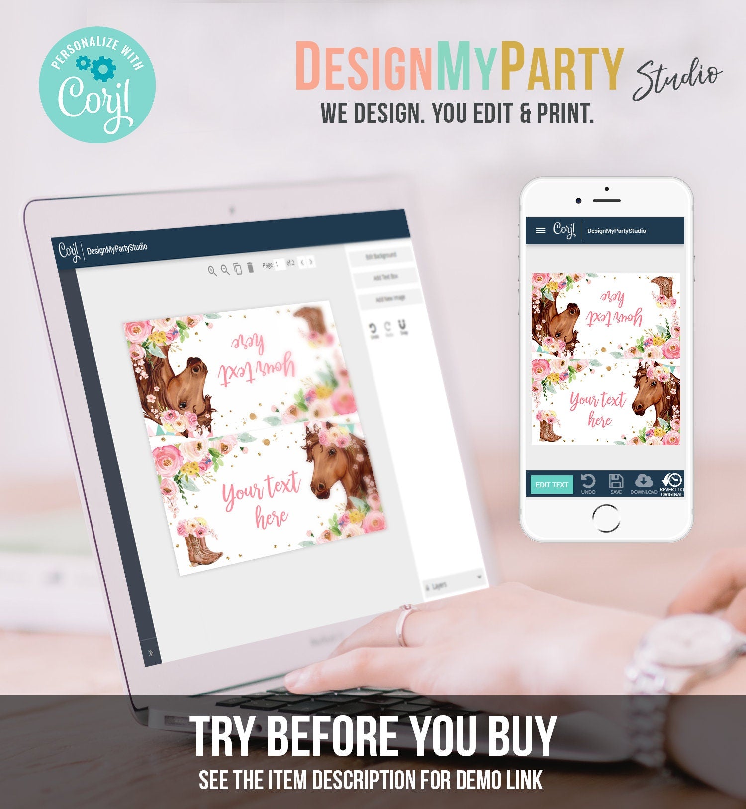 Editable Horse Birthday Food Tent Cards Horse Labels Cowgirl Party Place Cards Girl Pink Floral Pony Saddle Up Printable Template 0408