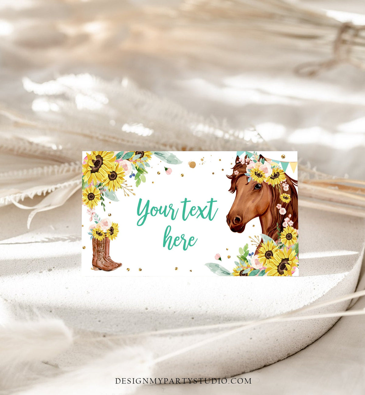 Editable Horse Birthday Food Tent Cards Horse Labels Cowgirl Party Place Card Girl Sunflowers Pony Saddle Up Digital Template Printable 0408