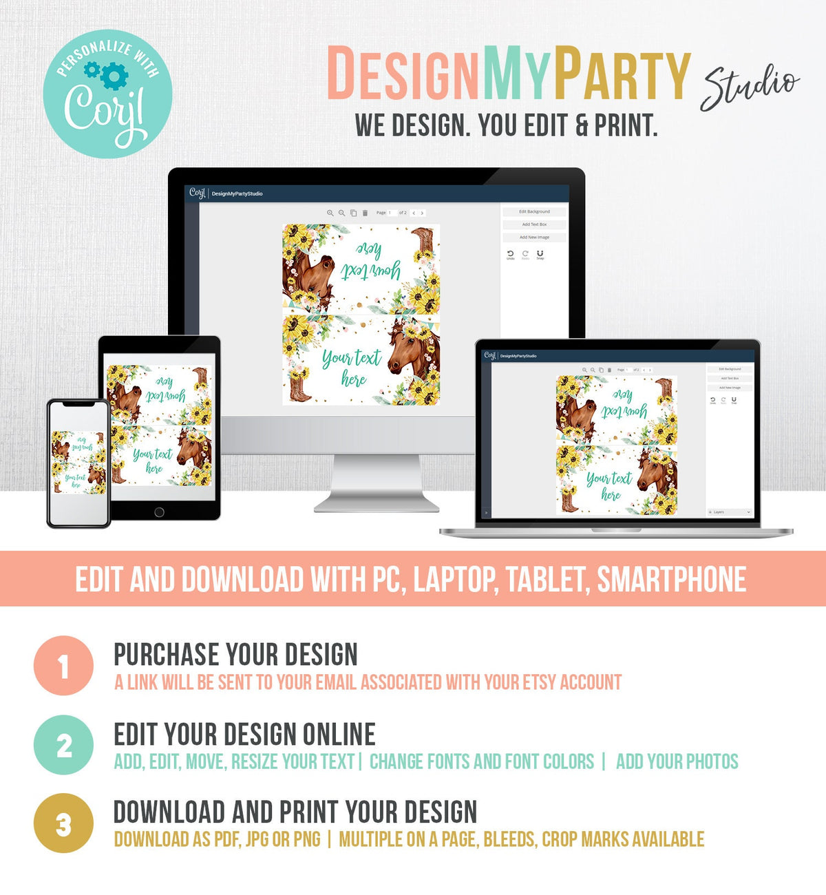 Editable Horse Birthday Food Tent Cards Horse Labels Cowgirl Party Place Card Girl Sunflowers Pony Saddle Up Digital Template Printable 0408