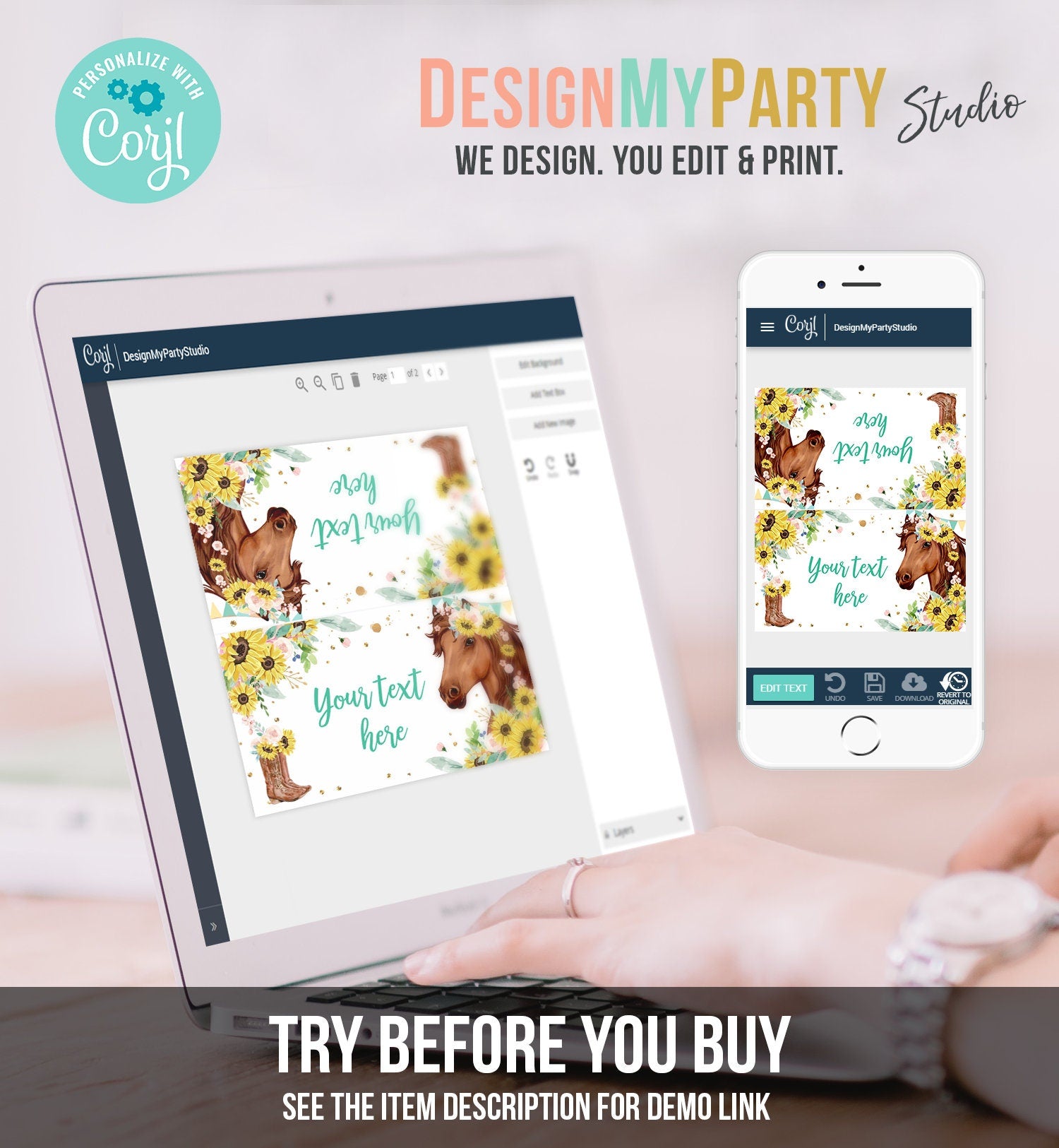 Editable Horse Birthday Food Tent Cards Horse Labels Cowgirl Party Place Card Girl Sunflowers Pony Saddle Up Digital Template Printable 0408