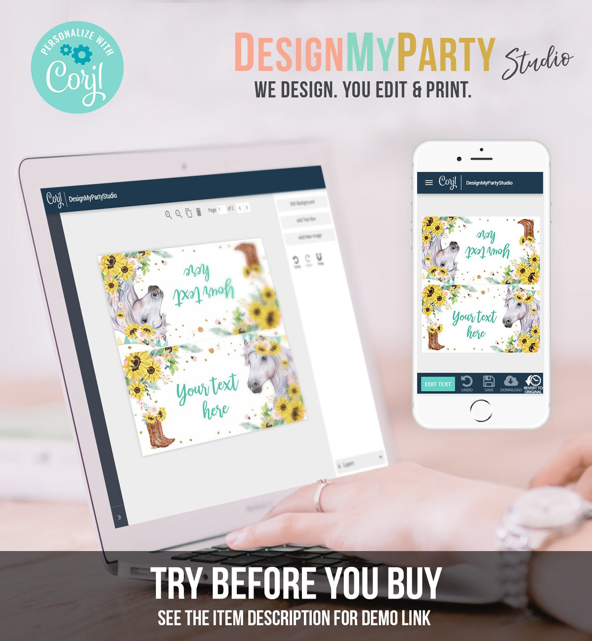 Editable Horse Birthday Food Tent Cards Horse Labels Cowgirl Party Place Girl Sunflowers Pony Saddle Up Digital Template Printable 0408