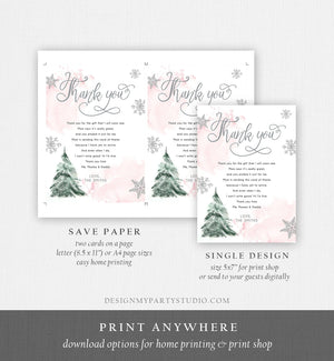 Editable Winter Tree Thank You Card Watercolor Baby Its Cold Outside Baby Shower Pink Girl Gender Neutral Snow Template Download Corjl 0363