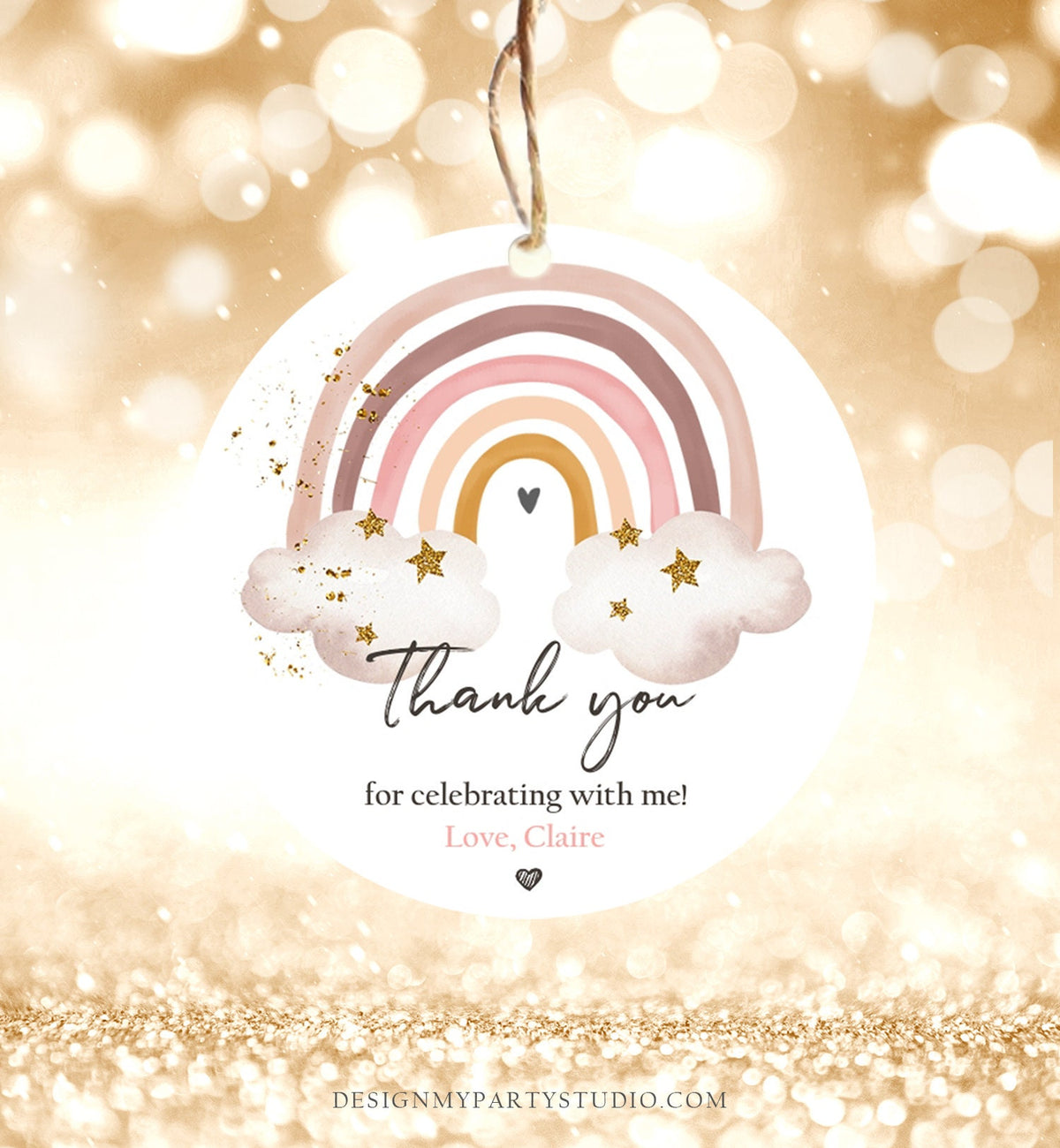 Editable Rainbow Favor Tags Rainbow Birthday Party Thank you tags Boho Rainbow Tags Bohemian Neutral Modern Digital Template Printable 0387