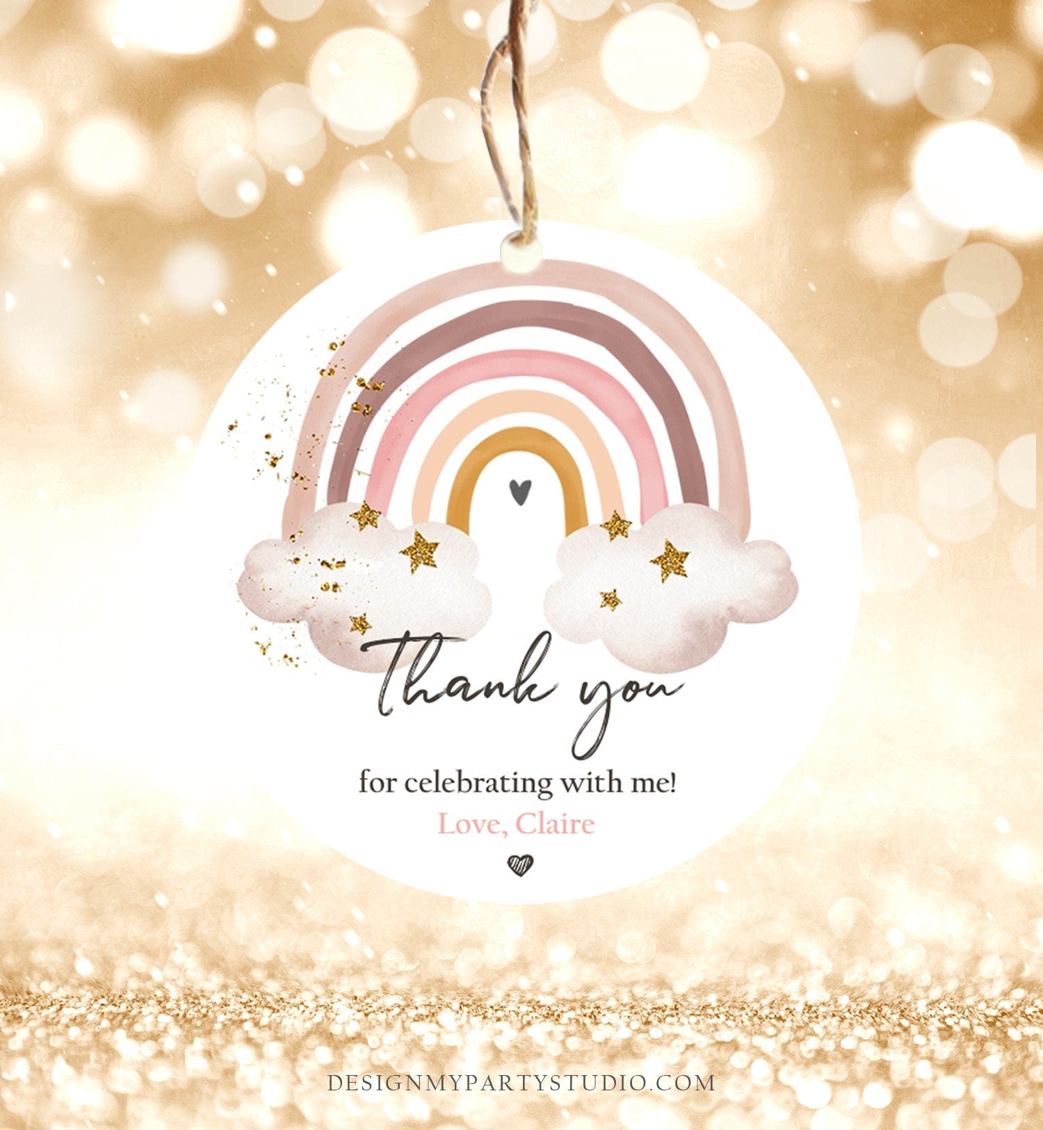 Editable Rainbow Favor Tags Rainbow Birthday Party Thank you tags Boho Rainbow Tags Bohemian Neutral Modern Digital Template Printable 0387