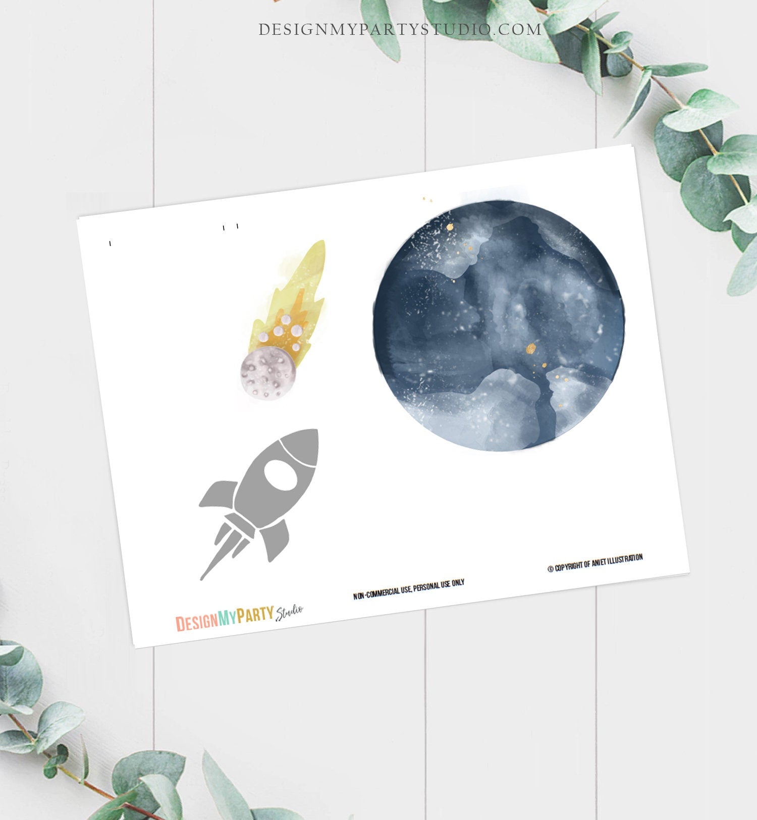 Printable Space Cake Topper Space Astronaut Centerpieces Space Birthday Party Orange Table Decor Boy Planets Watercolor Digital 0357 0366