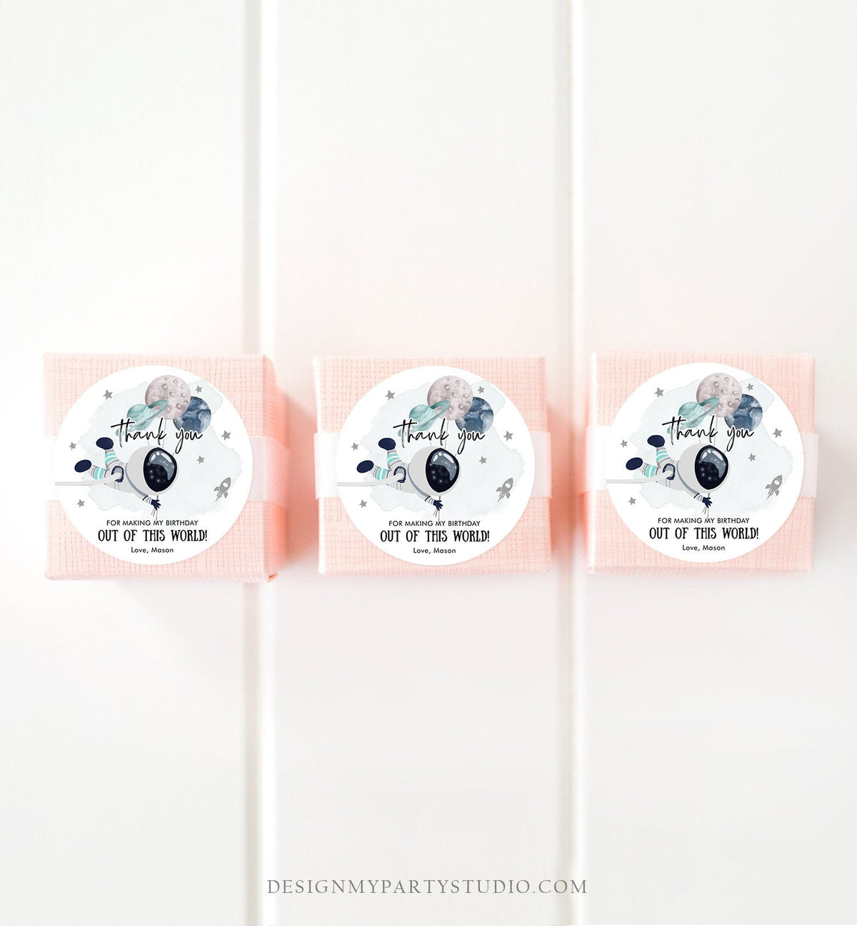 Editable Outer Space Favor Tags Astronaut Birthday Thank You Sticker Blue Boy Gift Trip Out Of World Planets Digital Template Printable 0366