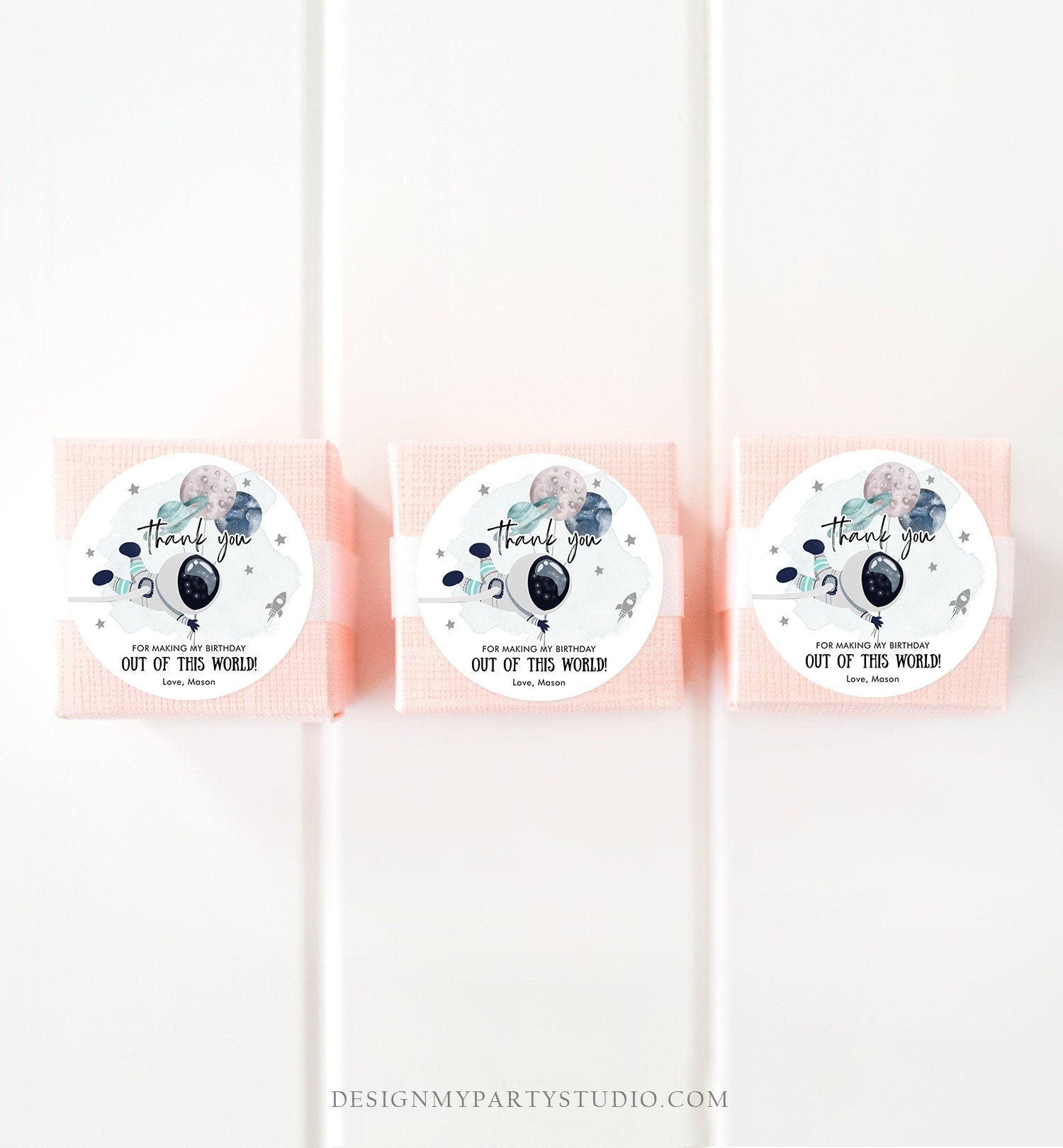 Editable Outer Space Favor Tags Astronaut Birthday Thank You Sticker Blue Boy Gift Trip Out Of World Planets Digital Template Printable 0366