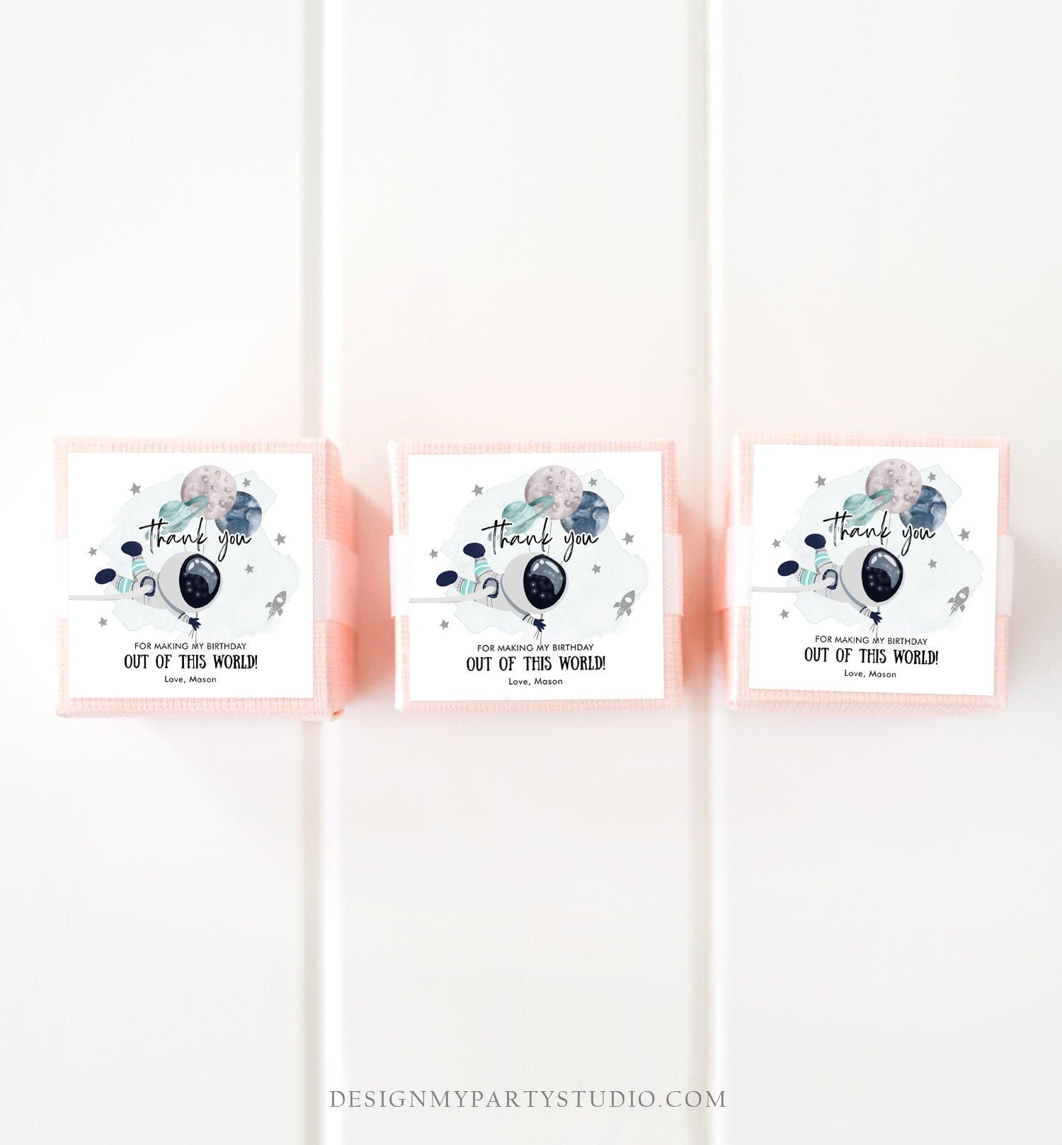 Editable Outer Space Favor Tags Astronaut Birthday Thank You Sticker Blue Boy Gift Trip Out Of World Planets Digital Template Printable 0366