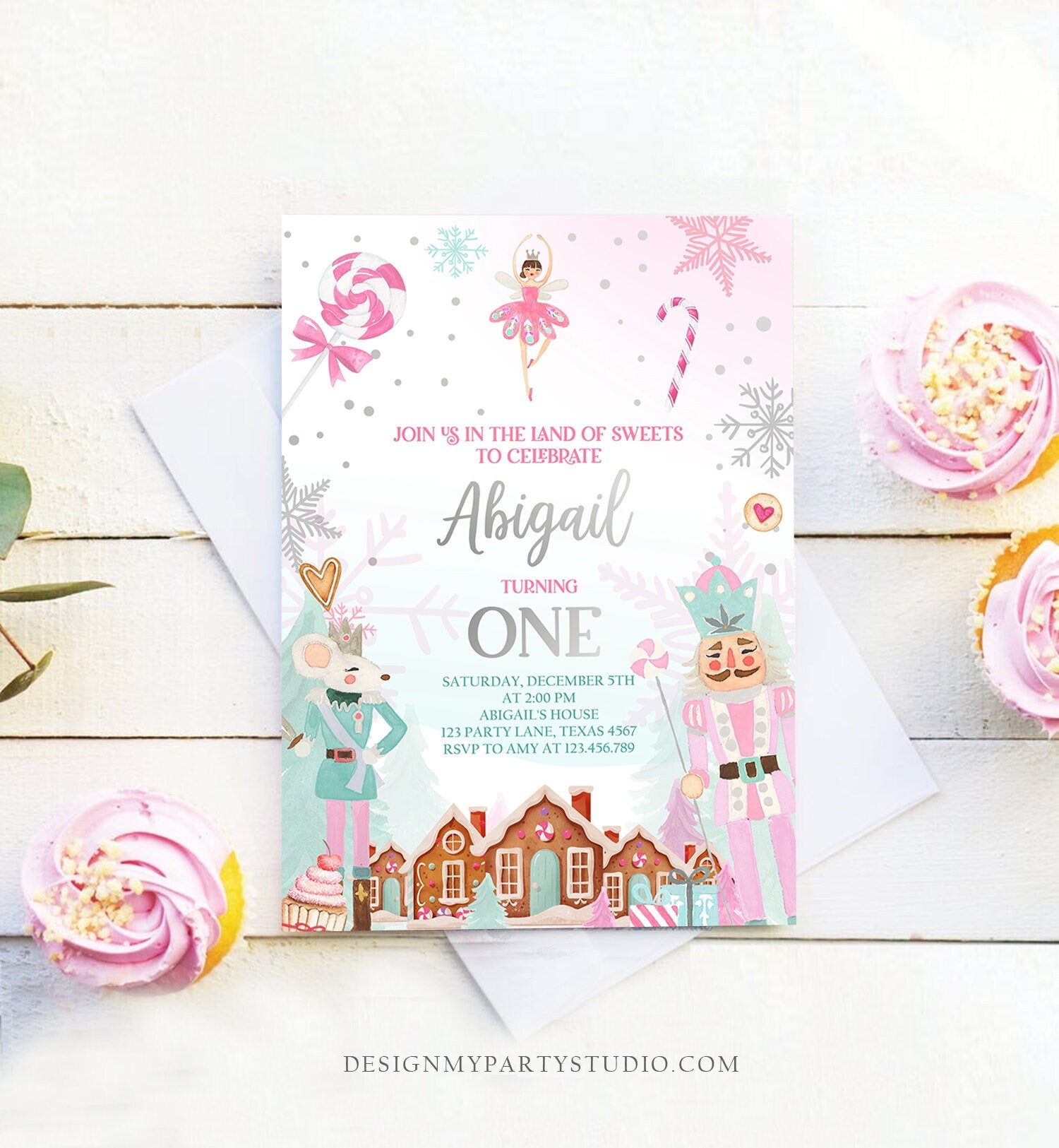 Editable Nutcracker Birthday Invitation Girl Land of Sweets Invite Winter Pink Girl Sugar Plum Fairy Digital Evite Template Printable 0352