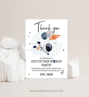 Editable Space Birthday Thank You Card Space Astronaut Thank You Note Planets Boy Orange Download Printable Template Digital Corjl 0366