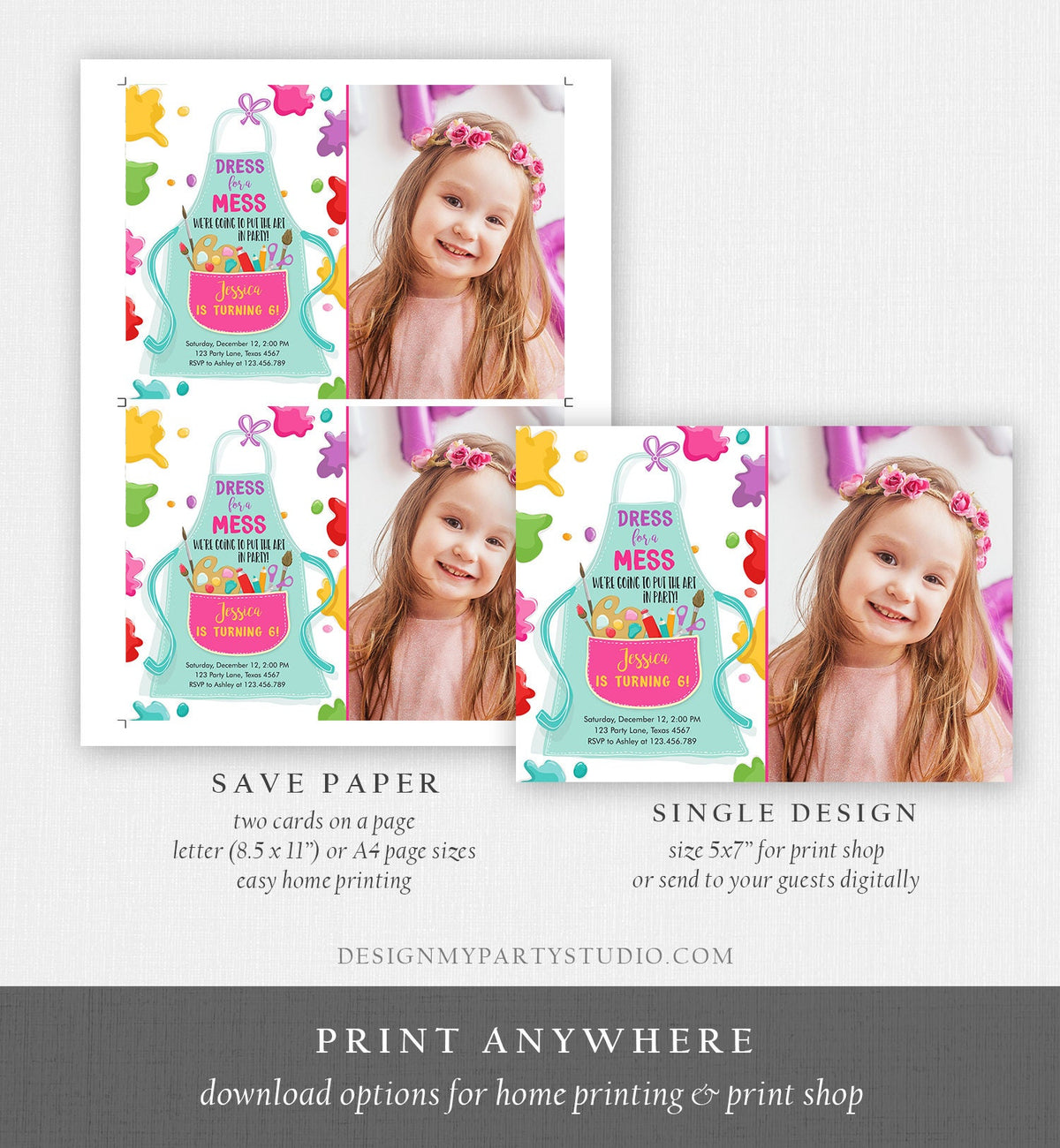 Editable Painting Party Invitation Art Party Birthday Invite Girl Pink Paint Craft Party Download Printable Template Digital Corjl 0319