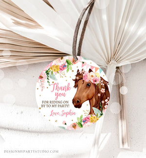 Editable Cowgirl Favor Tags Tags Horse Birthday Party Favor Thank you Sticker Girl Horse Party Floral Download Template PRINTABLE Corjl 0408